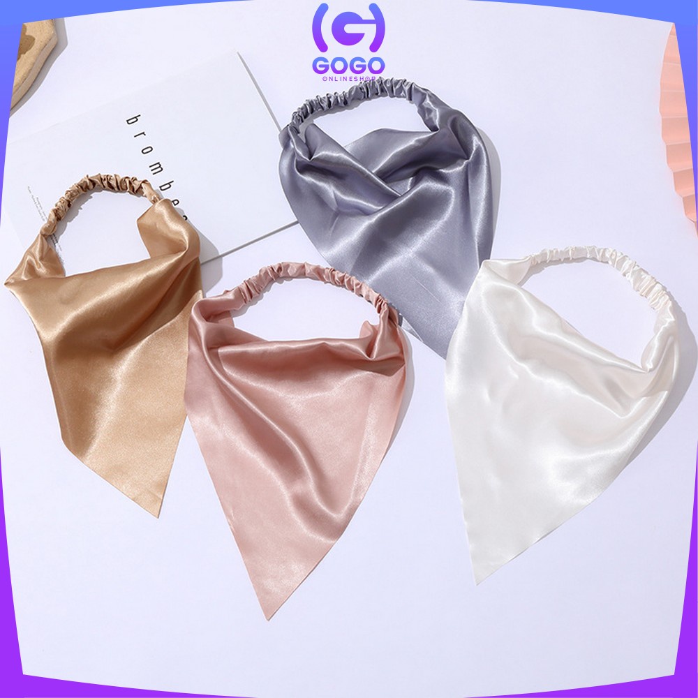 GOGO-C511 Bandana Segitiga Bahan Satin Korean Style / Headband Wanita Katun Motif Polos / Triangle Woman Scraf