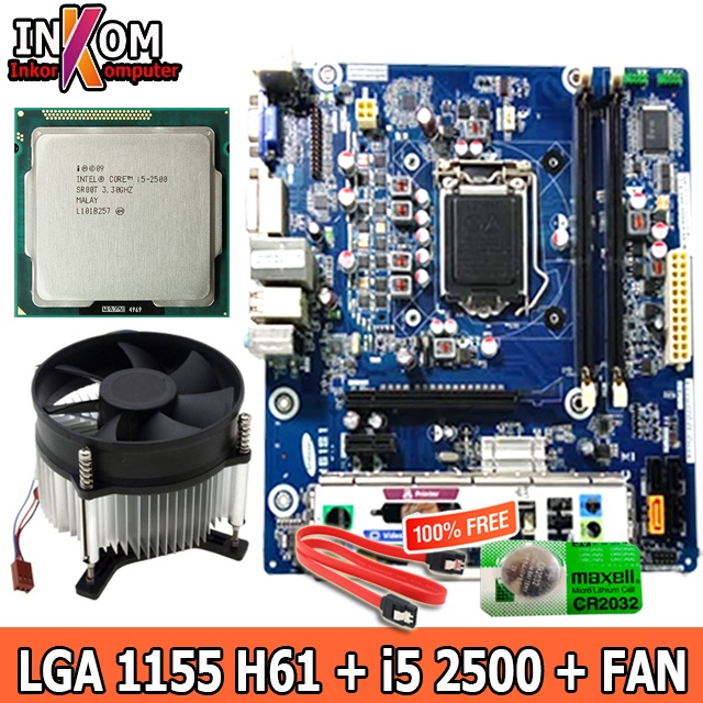 Mainboard Mobo Motherboard LGA 1155 H61 + PROCESSOR INTEL i5 2500 + Fan