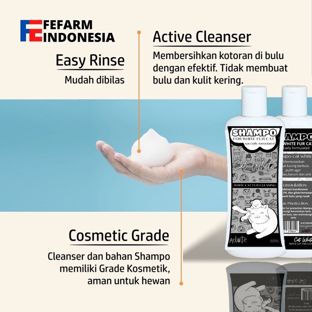 Shampo Kucing Bulu Putih Shampoo Pemutih Bulu CAT WHITE AntiJamur dan Lepek FEFARM