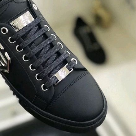 sepatu pria philipp plein sneaker cowok hitam kulit asli men shoes low top mirror branded P1SHOES