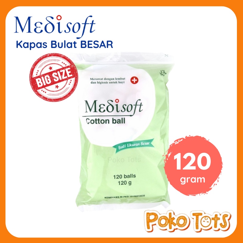 Medisoft Cotton Ball Hijau Big Size 120gr Kapas Bulat 120 pcs