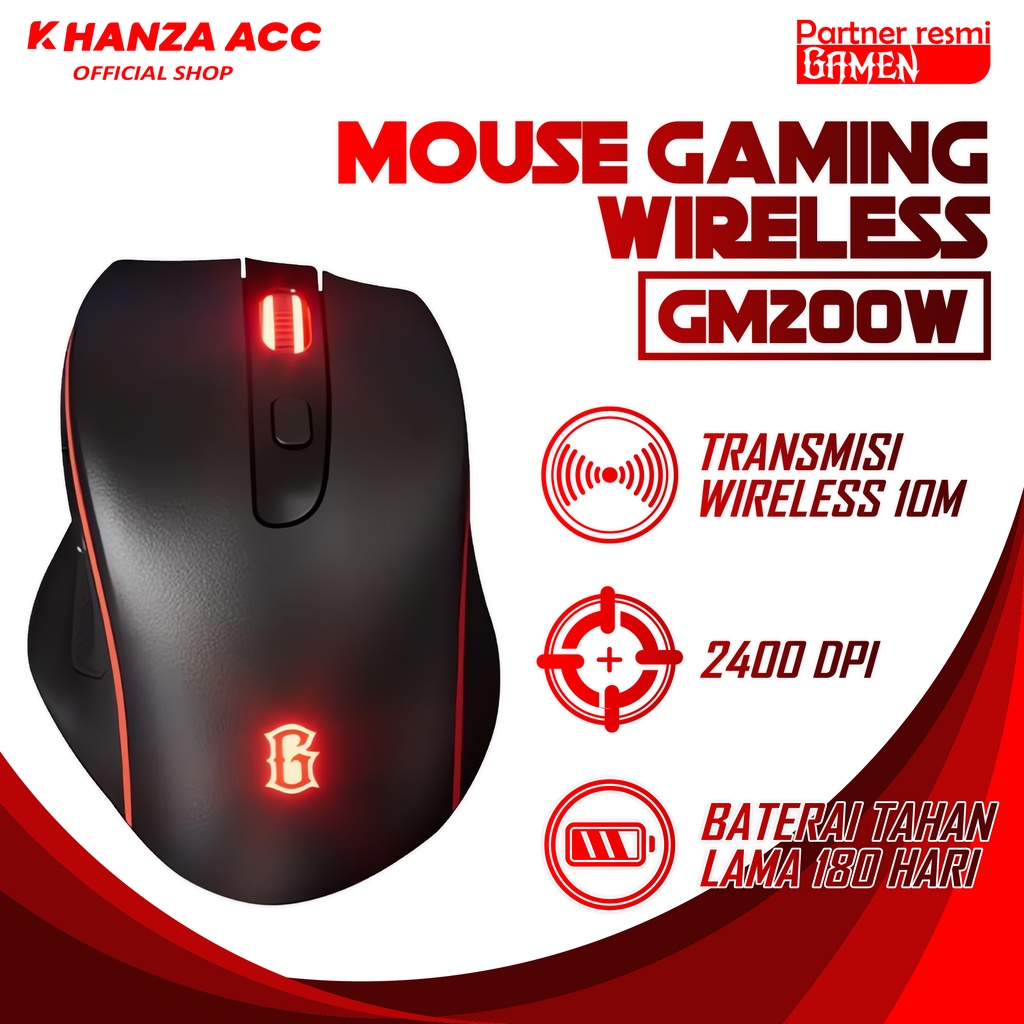 KHANZAACC GAMEN GM200W Mouse Gaming Wireless 2400 DPI