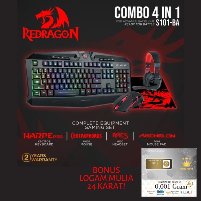 Redragon Keyboard Mouse Pad Headset 4 in 1 Combo - S101-BA-1 Redragon Gaming