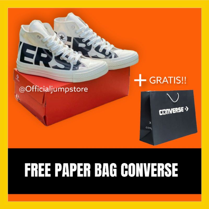 [BISA COD] CONVERSE 70'S HIGH LOGO FRONT WHITE BLACK