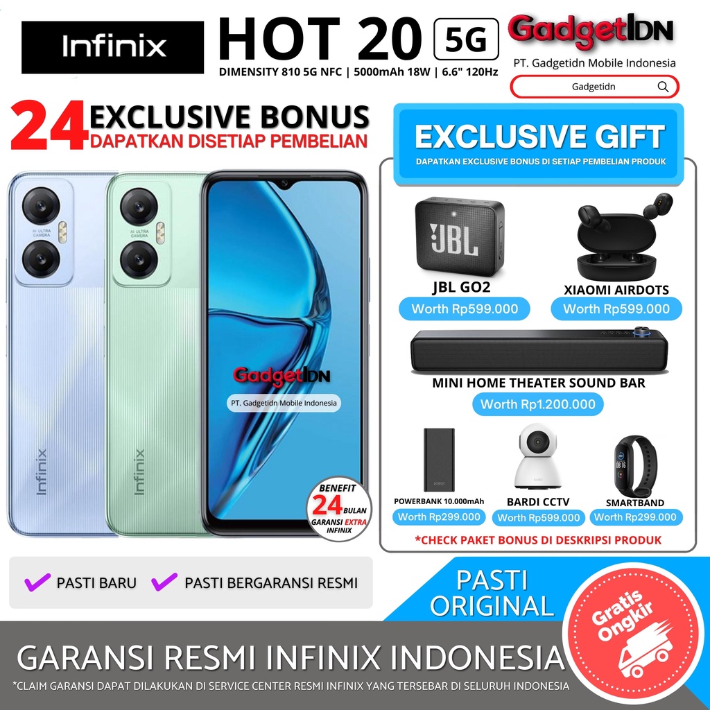 INFINIX HOT 20 5G NFC 4/128GB ( +3GB EXTENDED RAM ) GARANSI RESMI INFINIX