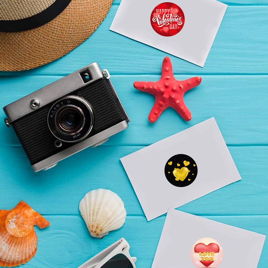 500 Pcs/Roll Stiker Hati Label Bulat DIY Hadiah Penyegelan Stiker Tas Penyimpanan Baking Dekorasi