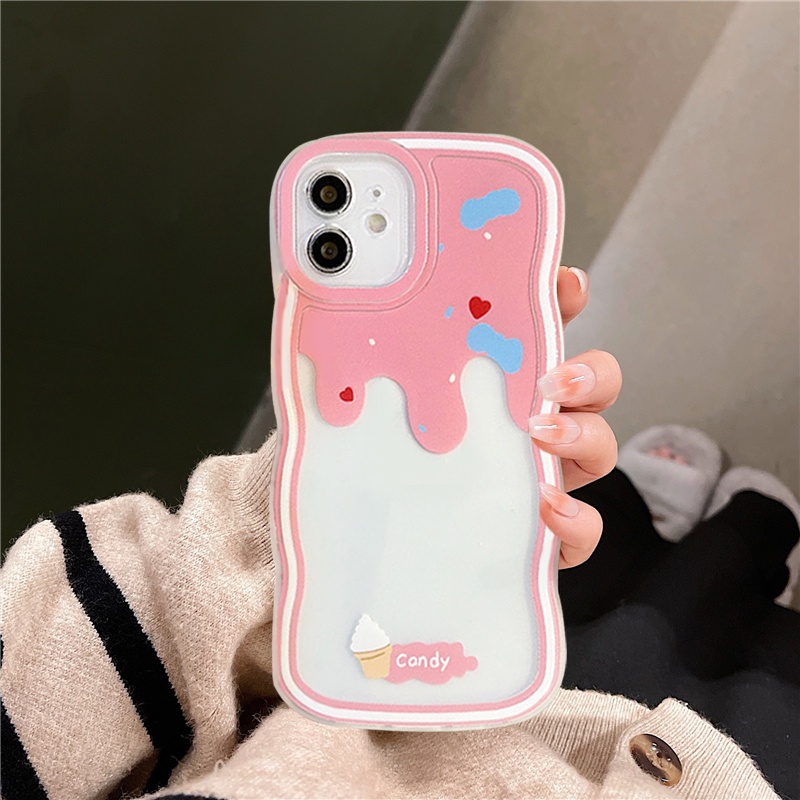 Casing Lucu Realme C53 C55 8i 8 8pro 7 9 9pro+7i C35 C33 C30 C11 C15 C12 C11 C21Y C25Y C25 C25s C20 C20A C3 5s 5 5i 6i C20A C1 Ins Permen Pink Ungu Cream Ice Cream Bergelombang Casing Edge