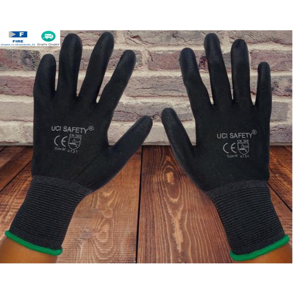 Sarung Tangan Karet Palm Fit Ukuran S,M, L, XL Proyek Satpam Anti Slip Hitam Black Hand Gloves Mekanik Montir Berkebun Tukang Telapak Tangan dilapisi karet Bahan Nylon Polyester Elektronik Assembly Static Multi Purpose Industri Pabrik