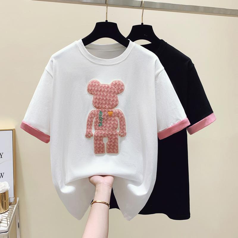 [littlecrab] Kaos Oversize Beruang Super Bearbrlck Hitam Putih Pink T-shirt Couple Unisex Bear Jahit Unik Aesthetic Simple Elegan Two Tone Berkualitas Korean Style