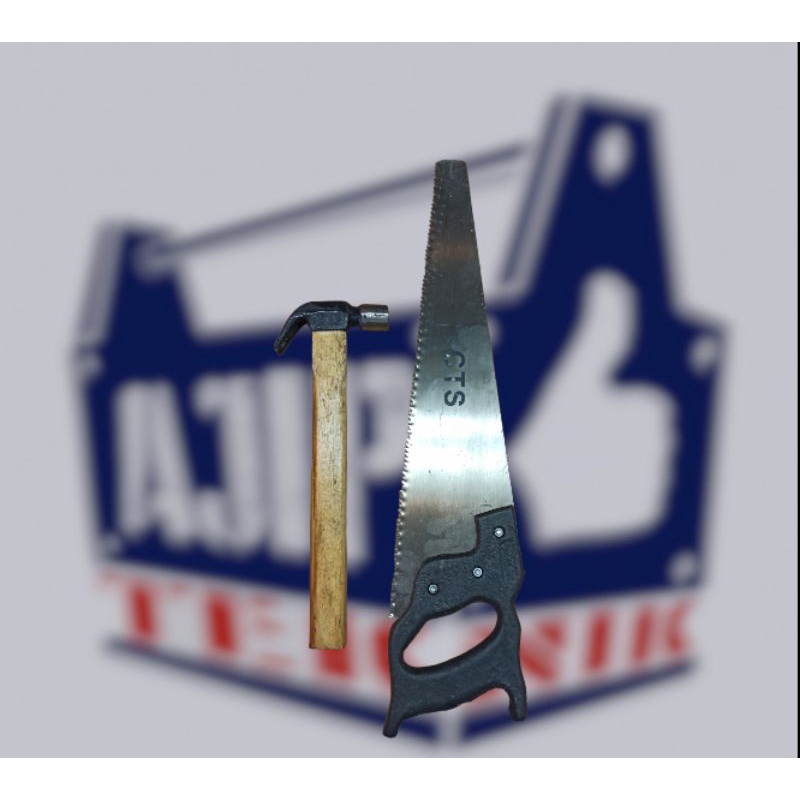 Paket gergaji kayu + palu kambing 025 murah meriah gagang kayu