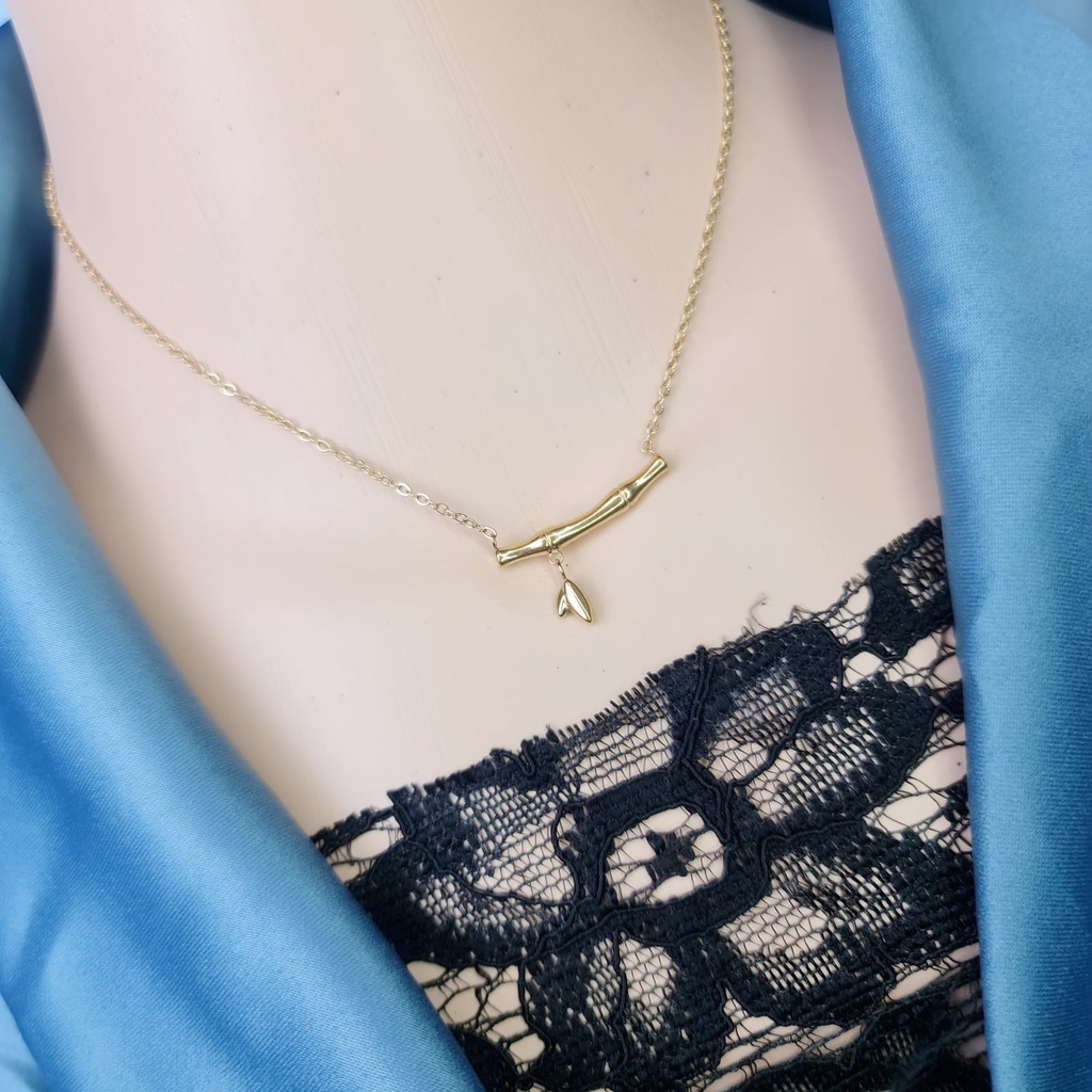 kalung wanita titanium model bambu gold anti karat dan anti luntur