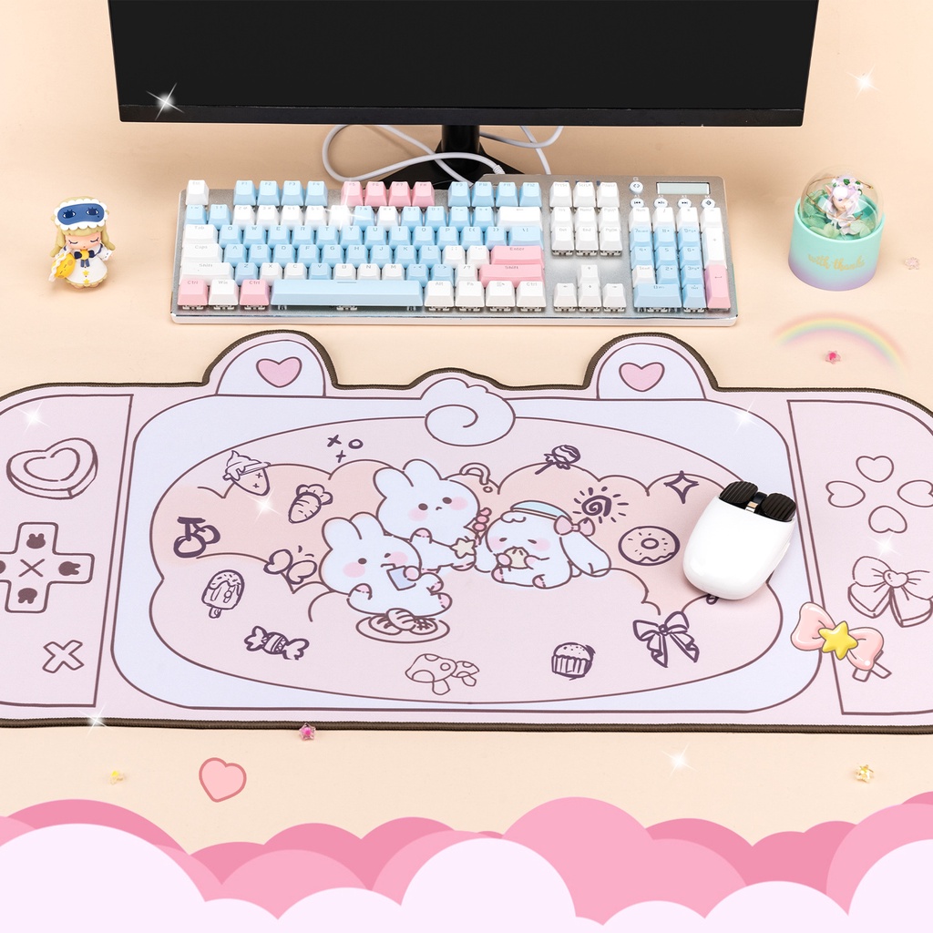 Mouse Pad Ukuran XXL Anti Slip Tahan Air Motif Kelinci Sakura Pink Untuk Gaming