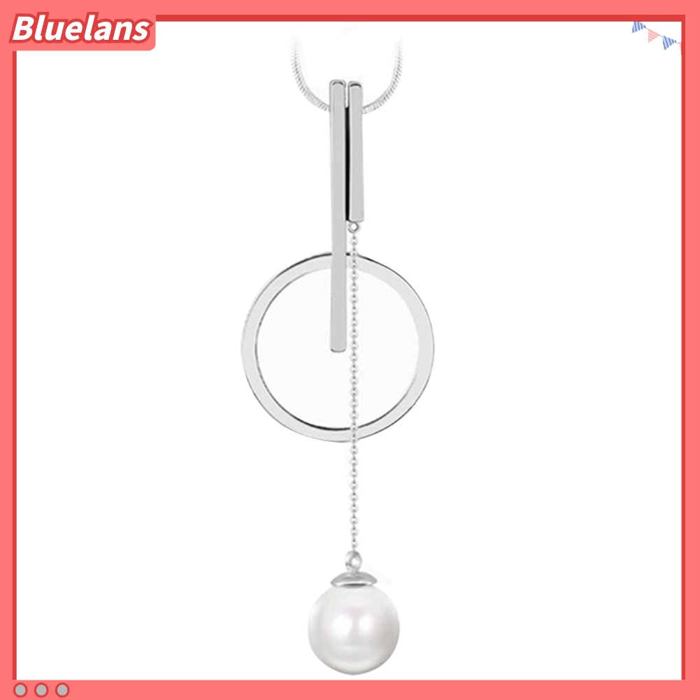 Bluelans Women Fashion Imitation Pearl Circle Bar Pendant Sweater Chain Necklace Jewelry