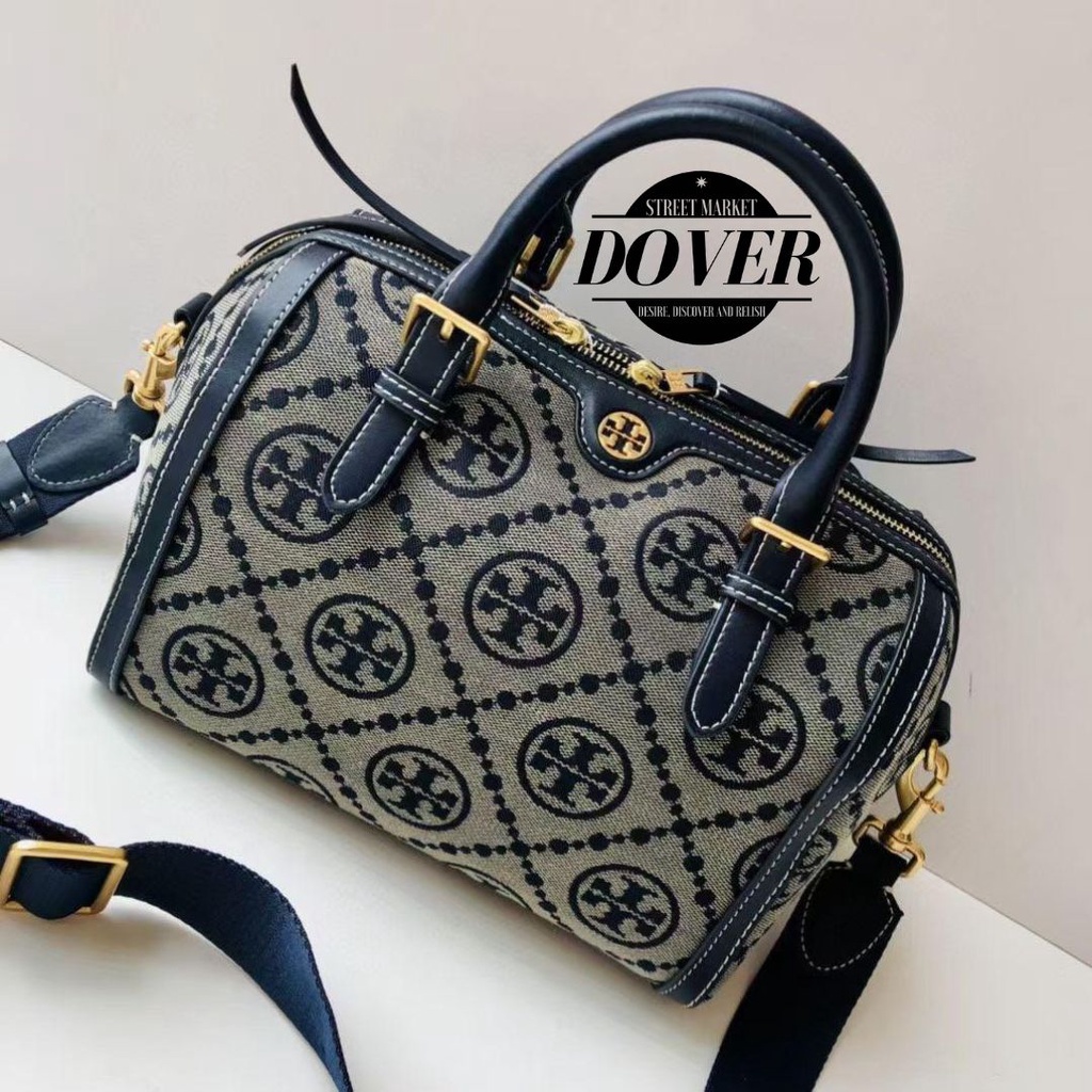 Tory Burch Monogram Jacquard Brown Duffle Bag Navy - ORIGINAL GUARANTEE 100%