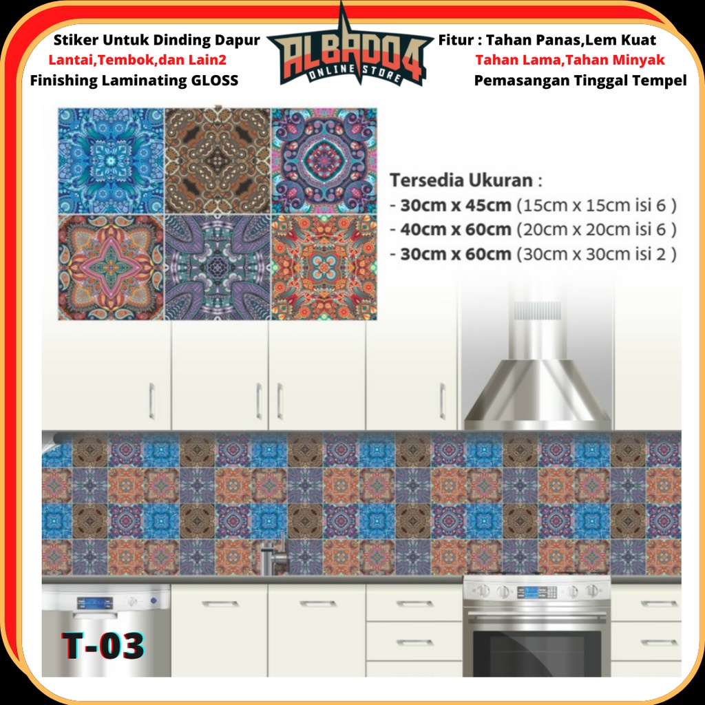 Wallpaper Stiker DINDING Keramik LANTAI Tembok DAPUR Tangga T-03