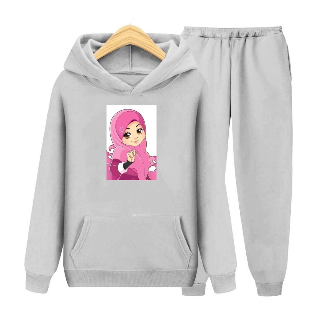 Setelan anak Hijab Pink/Sweater Setelan Topi Size S,M,XL,XXL