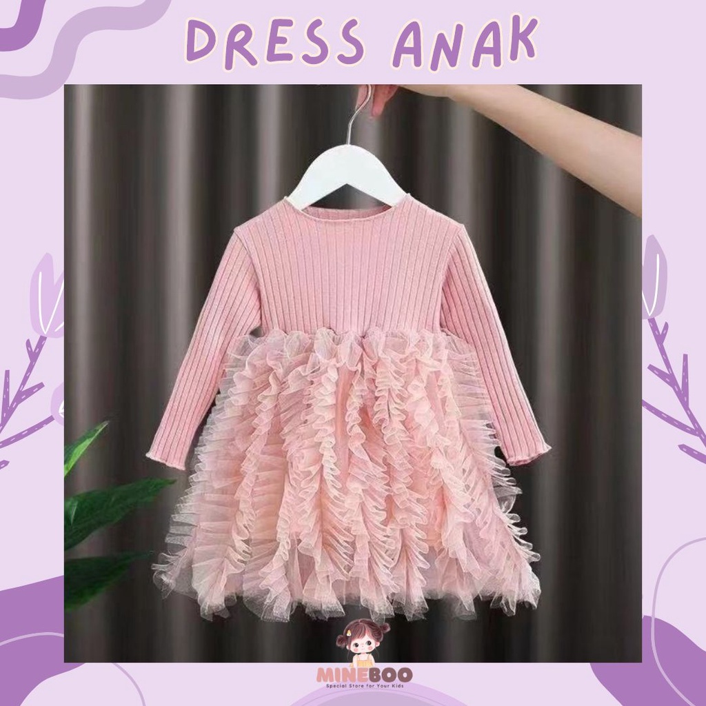 mineboo -  DRESS WINTER RIBB EBV Anak Perempuan Import Baju Anak Perempuan Import Dress Bayi Perempuan