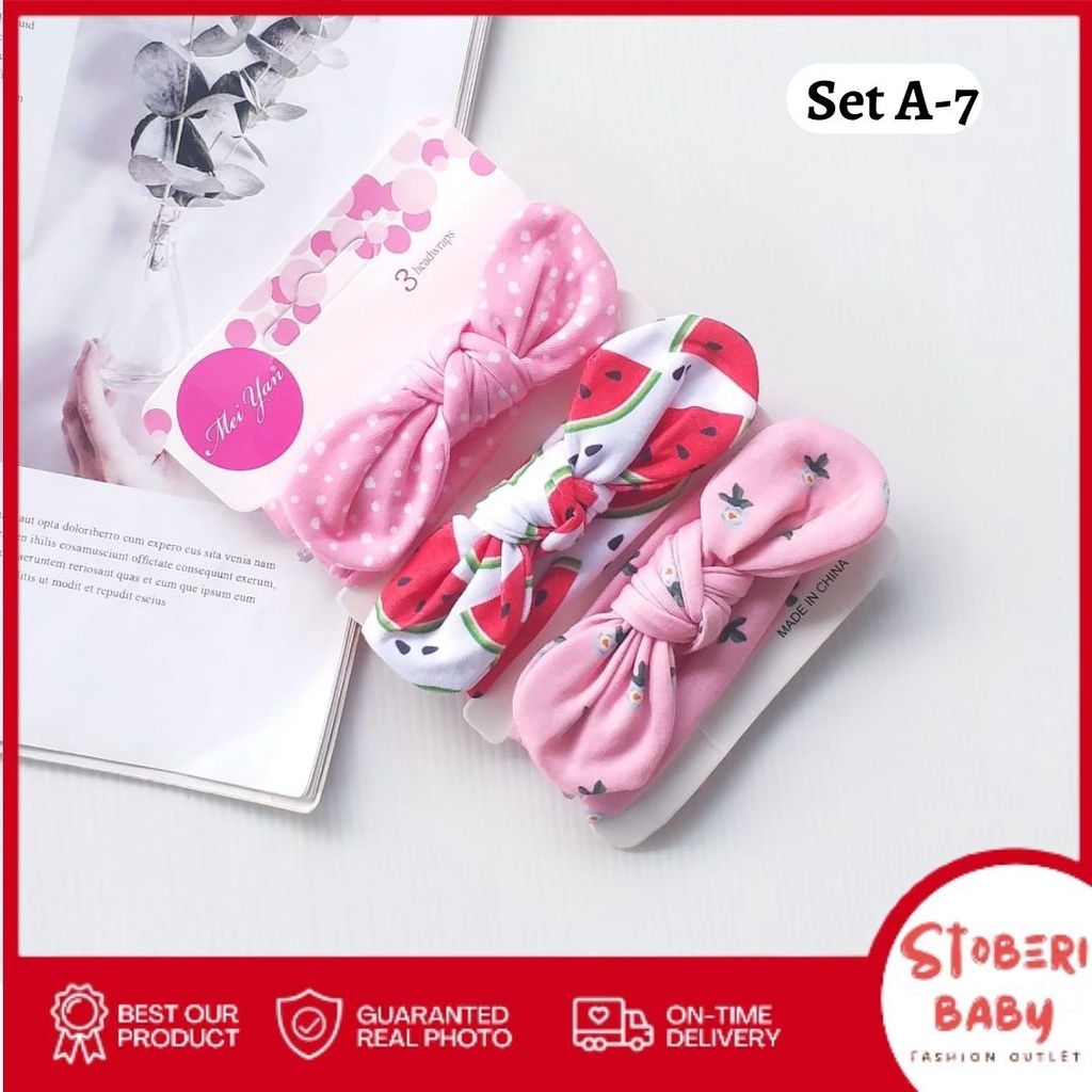 stoberi baby - BANDANA MOTIF A Bandana Set isi 3 Motif Beda / Headband Bayi Newborn Anak Perempuan Part 1