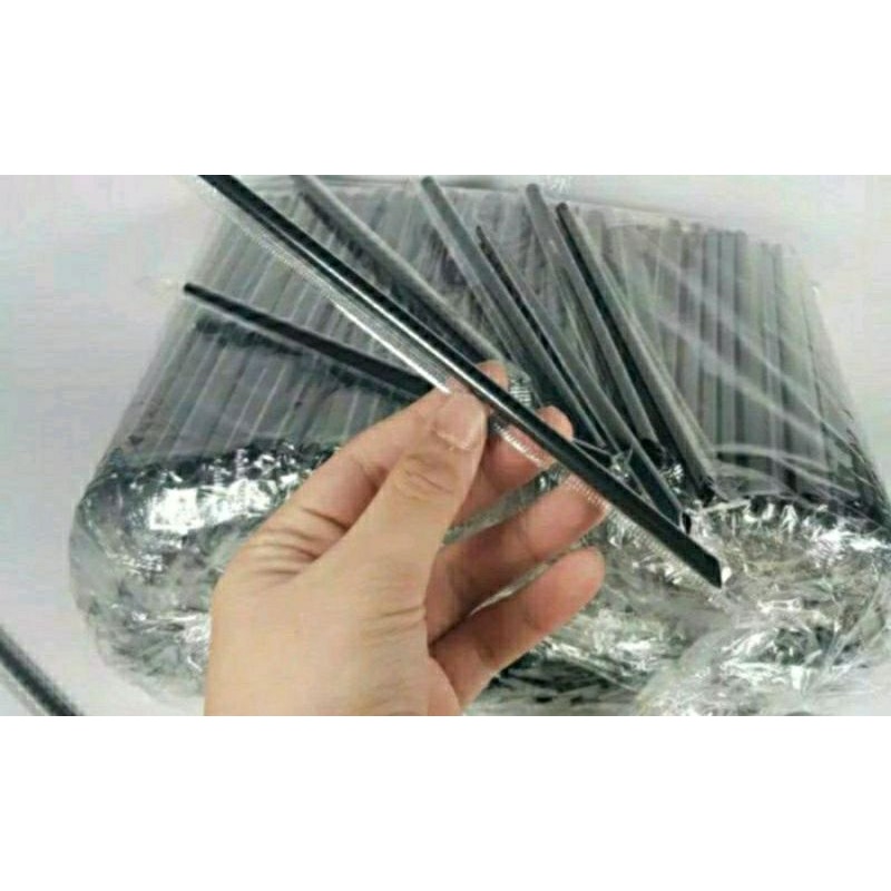 Sedotan Plastik Steril Runcing/Lancip HITAM - Sedotan Plastik isi 100pcs