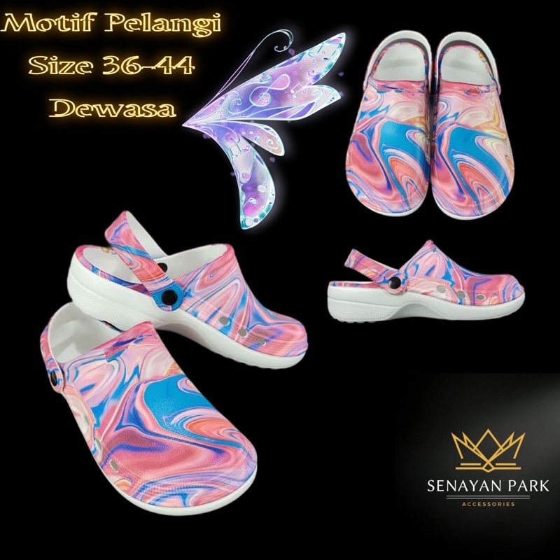 Sandal Kodok Dewasa Motif Pelangi Size 36-44/Sandal Dewasa Motif Sandal Baim