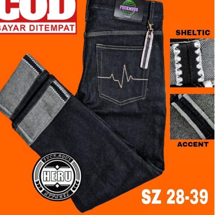 Sale Denim Raw Pria 16.oz Fuckmous Apparel ✅ Denim Selvedge Black Indigo - Celana Denim Selvedge 16.