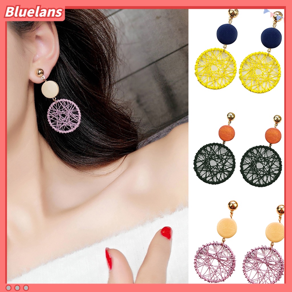 1 Pasang Anting Panjang Bentuk Bulat Model Hollow Untuk Wanita