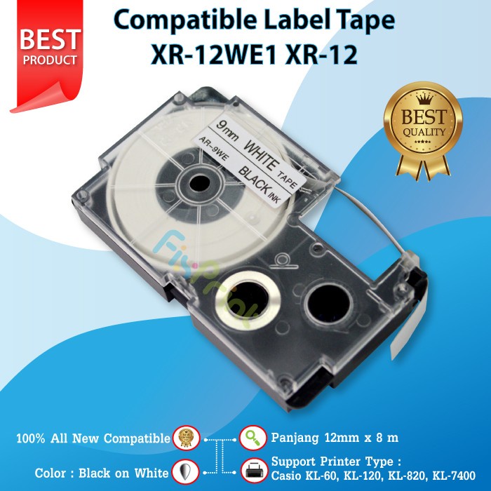 CASIO Label Tape XR-12WE1 Black On White 12mm Printer KL60 KL7400