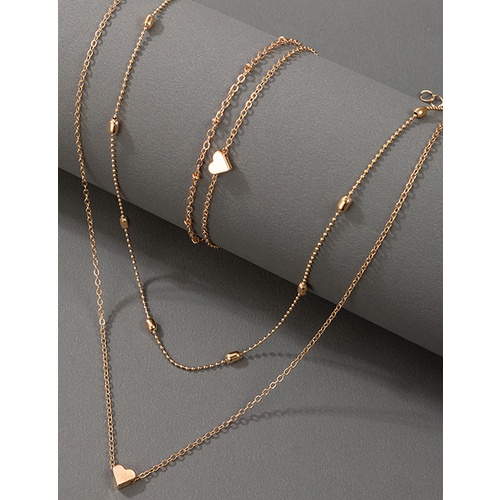 LRC Kalung Fashion Gold Love Geometric Multilayer Bracelet W7719