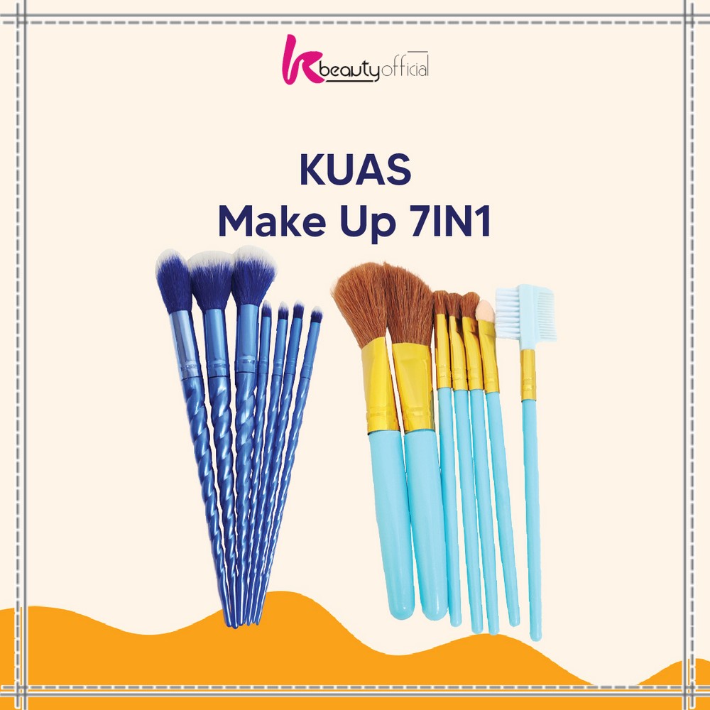 KB-K128 Kuas MakeUp 7 in 1 Brush Make Up Set Mini Travel Free Pouch / Kuas Rias Wajah Model Ulir / Paket Kuas Set Make Up Cosmetic