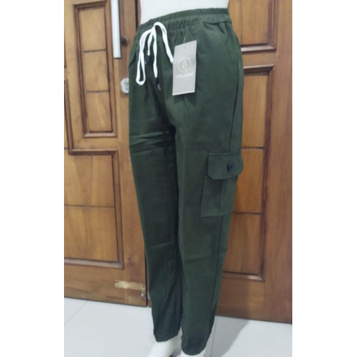 Celana Cargo Wanita Joger Pant Panjang full karet bahan Katun Twiil Tebal Melar