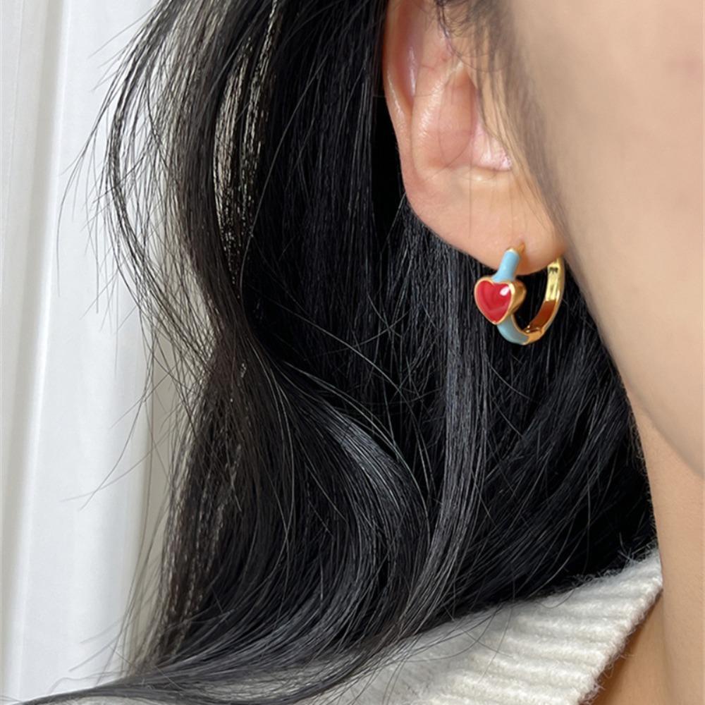 Mxbeauty Cinta Hati Anting Hoop Logam Kecil Zirkon Trendi Lucu Wanita Aksesoris Trend Perempuan Gadis Chrismas Hadiah
