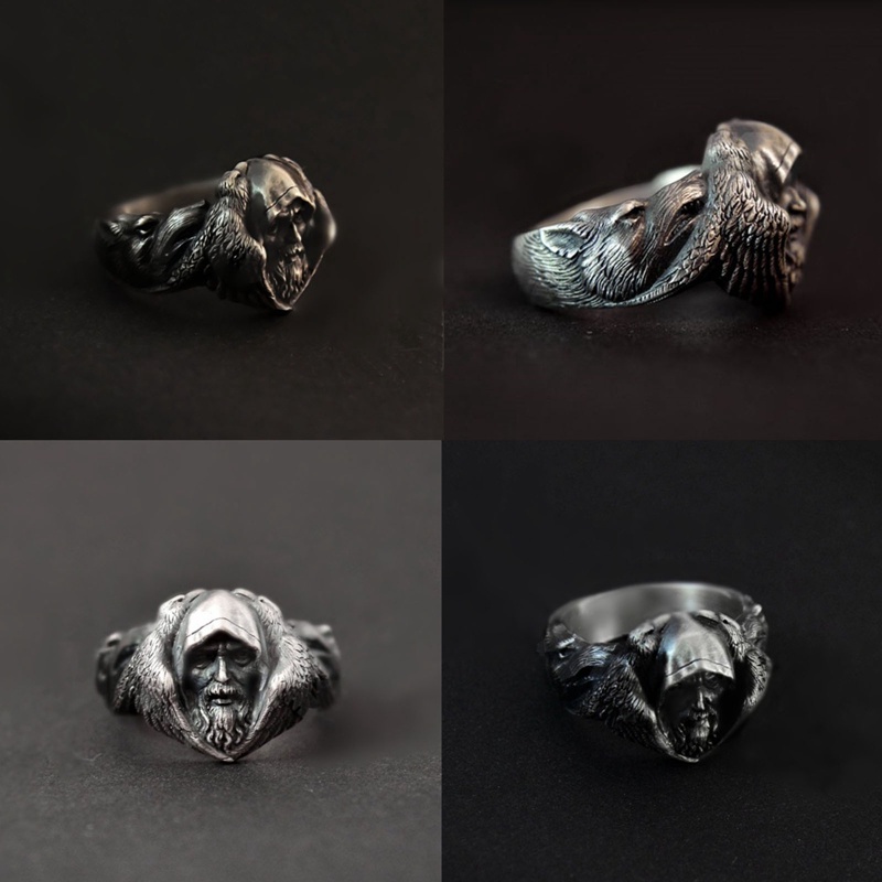Fancyqube Cincin Desain Serigala Mitologi Odin Raven Bahan Alloy Gaya Vintage Nordic Untuk Pria