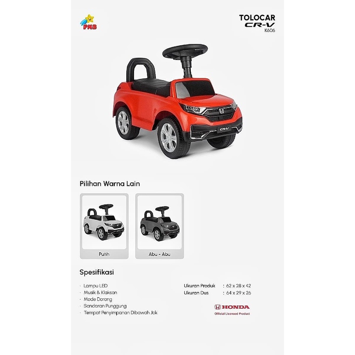 Mobil Anak Bisa Dinaiki Honda CRV Mainan Mobil Dorong Anak Fungsi Lampu Suara K606/K606B