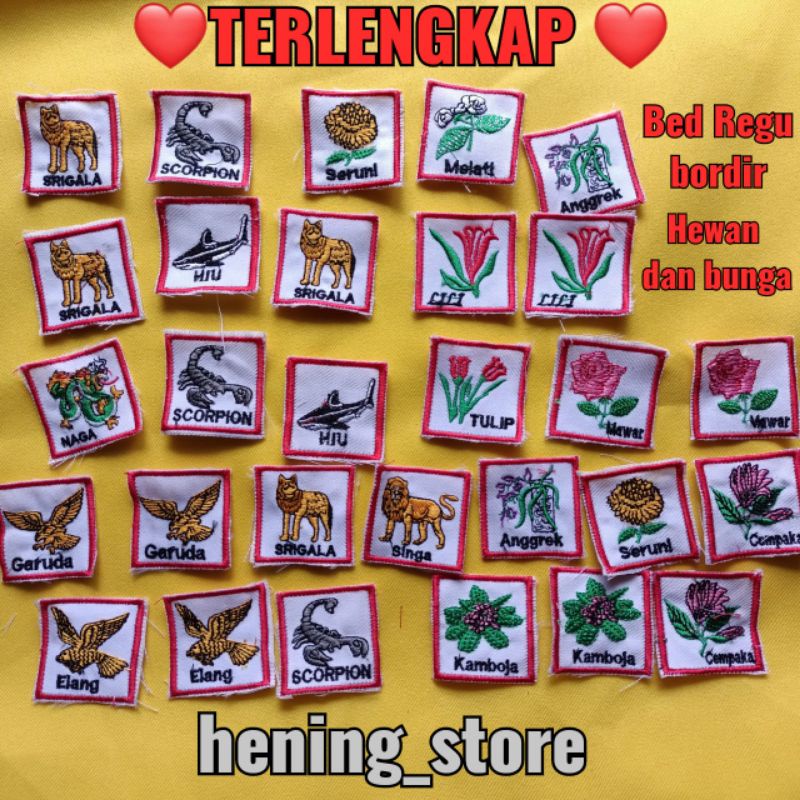Langsung Kirim Bed regu bordir pramuka,bed regu pramuka bordir scorpion harimau garuda bunga tulip b