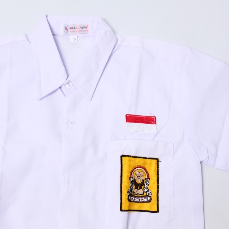 Baju Putih Seragam Sekolah SMP Lengan Pendek Bordir