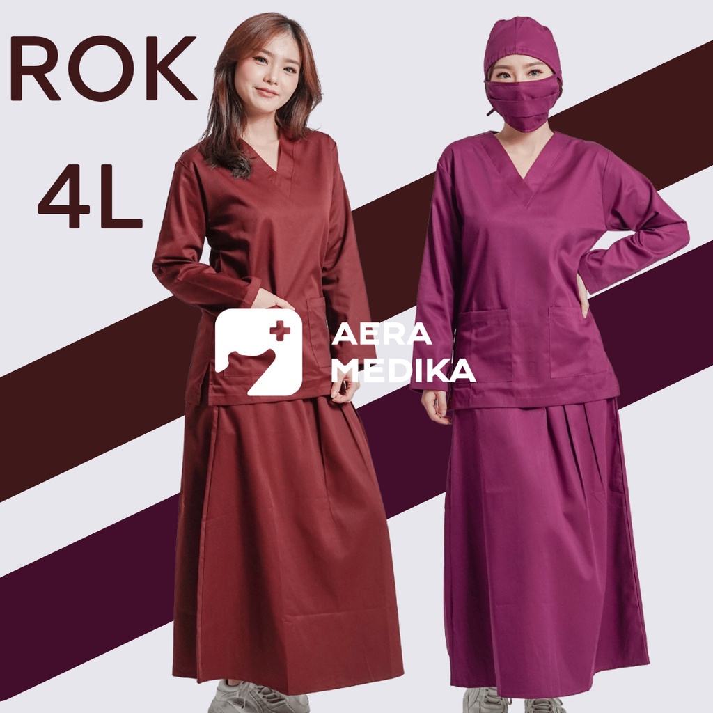 (4L) SET ROK- Baju Jaga / Perawat / Dokter / Seragam Medis / OK / Scrub / Lengan Panjang AERA MEDIKA