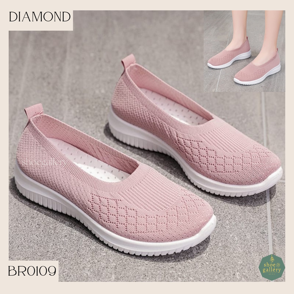 SHOEGALLERY LV0109 Sepatu Slop Tanpa Tali Motif Diamond Import