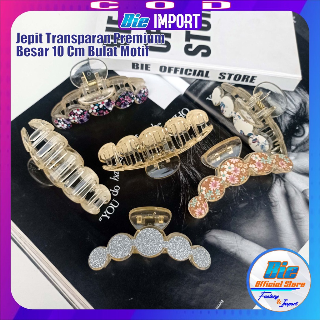 Jepit Transparan &amp; Black Bulat Motif Premium Impor Best Seller