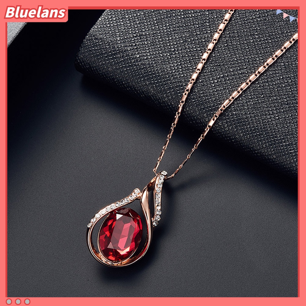 Bluelans Women Rhinestone Oval Faux Quartz Pendant Ear Stud Earrings Necklace Jewelry Set