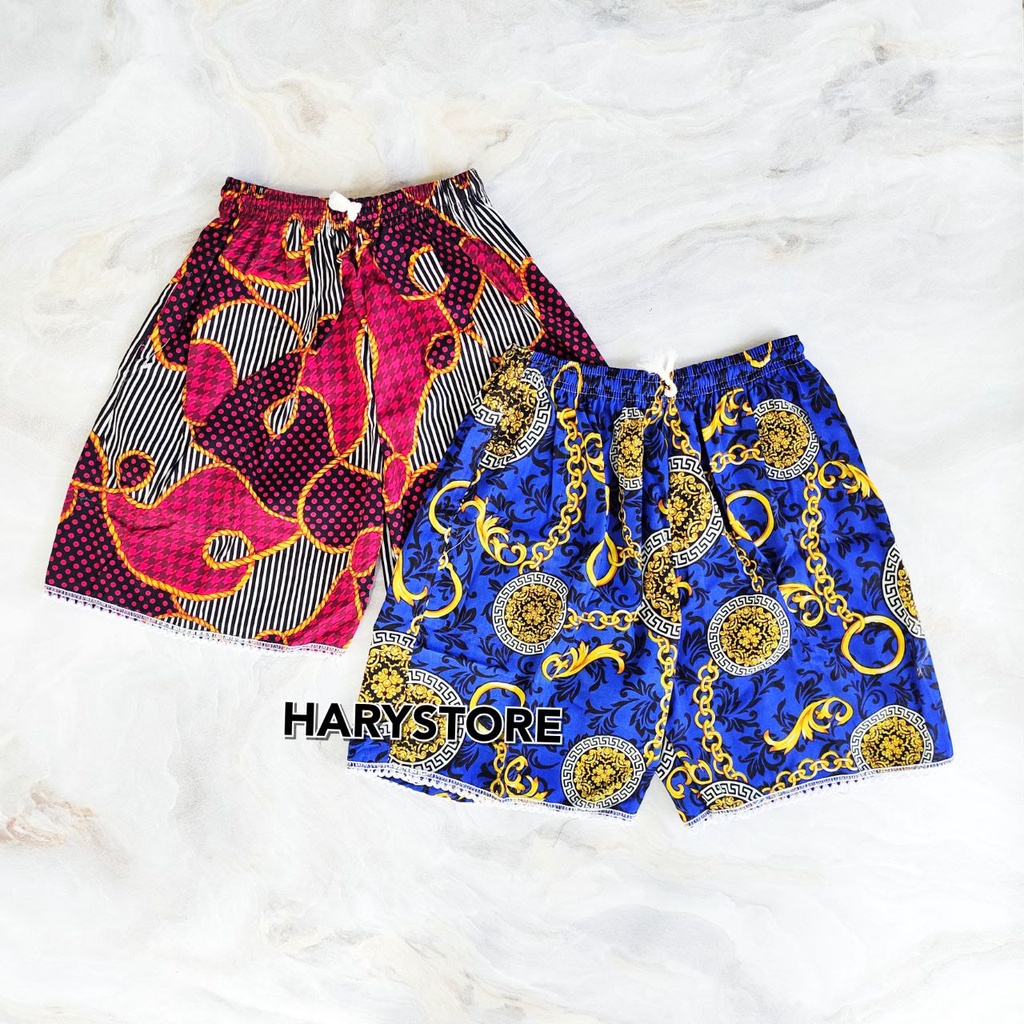 EN 36- Celana hotpant Batik cewek kolor katun renda Wanita pendek XL 3L Kolor Ibu Jumbo katun motif murah harian santai