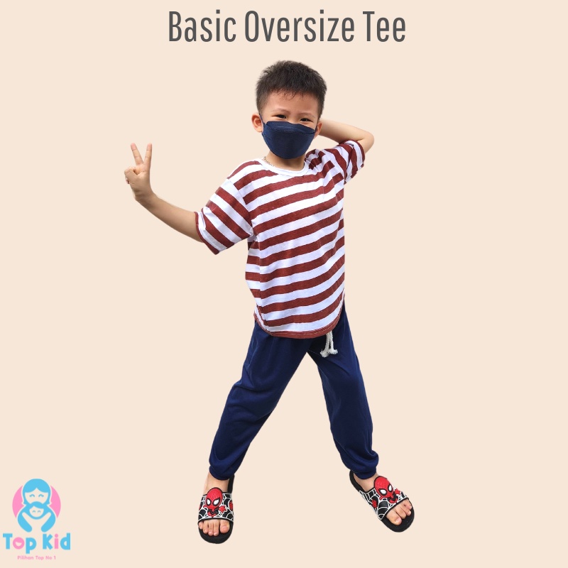 Kaos Anak Cowok Garis Garis Oversize Atasan Anak Laki Salur Oversize Stripe 2 - 9 Tahun