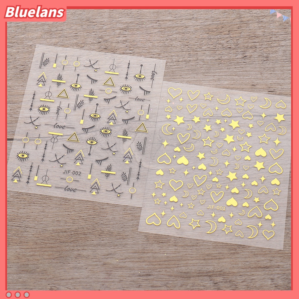 Bluelans Stiker Kuku Motif Hati / Bintang / Bulan Untuk Dekorasi Nail Art / Manicure