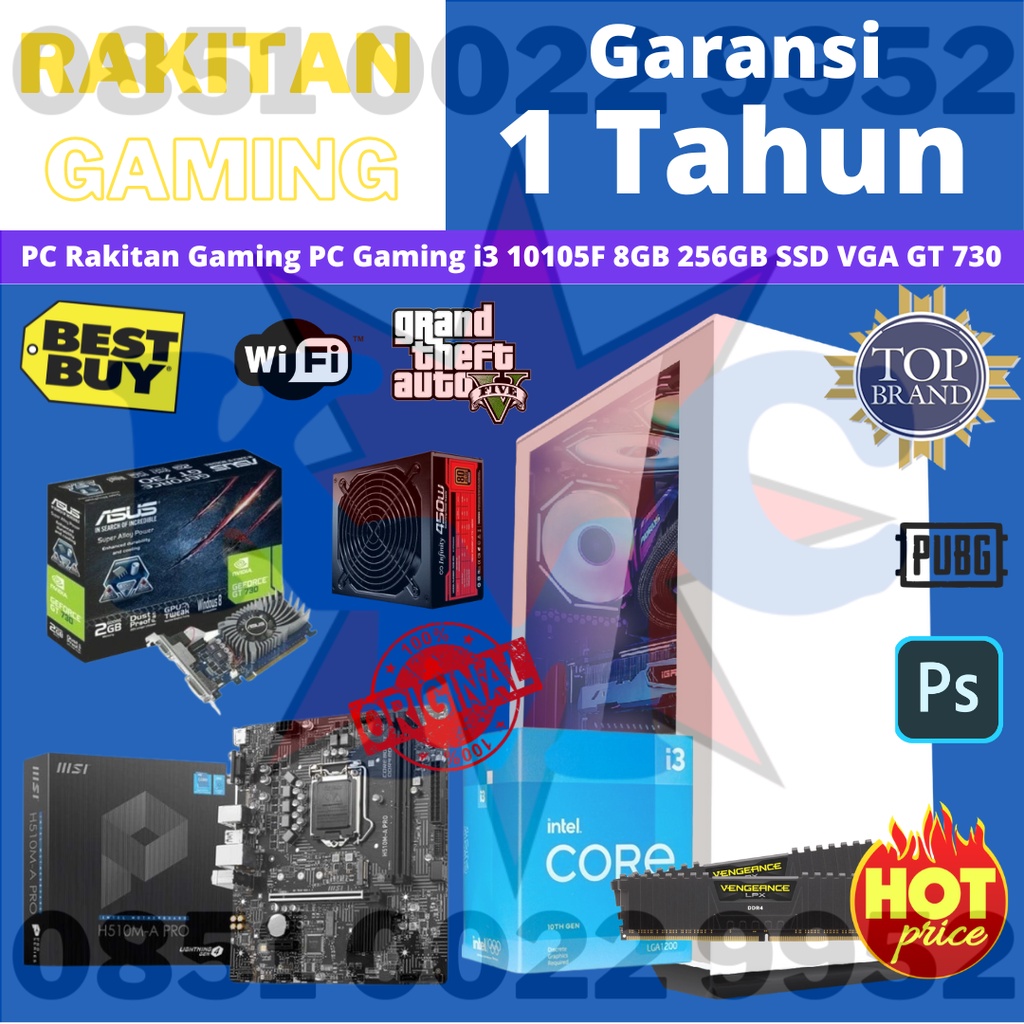 PC Rakitan Gaming PC Gaming i3 10105F 8GB 256GB SSD VGA GT 730