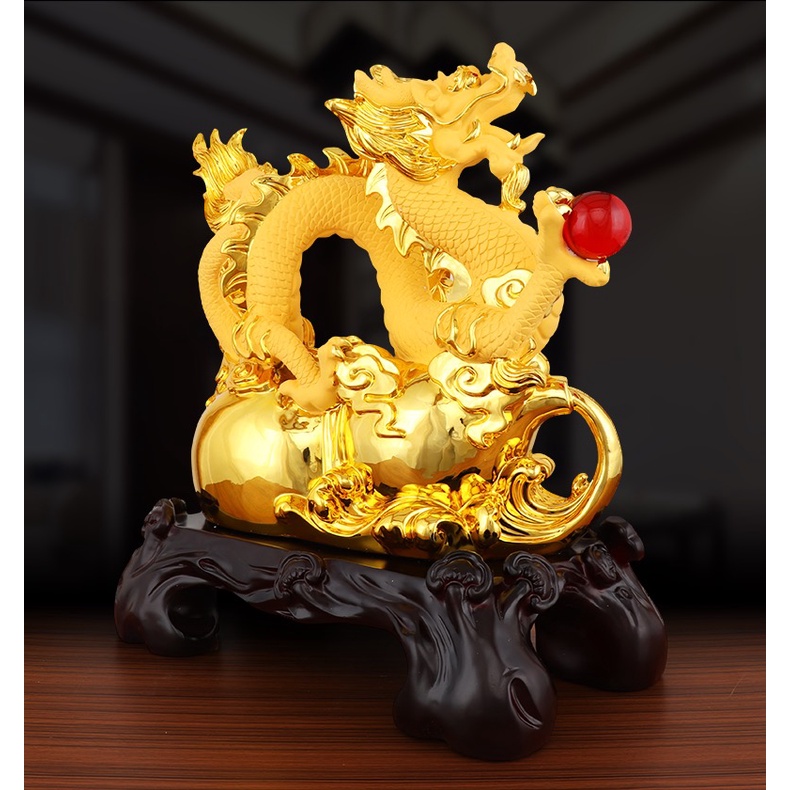 Patung Pajangan Hiasan Dekorasi Shio Naga Dragon Mutiara Merah Yenpao Yenpau Yuanbao Kantong Uang Duit Coin Koin Mas Emas Gold Kuningan Resin Kayu Hadiah Kado Fengshui Feng Shui Rejeki Hoki Imlek Sincia Tahun Baru Cina China Cny New Year 2024 Jumbo Besar