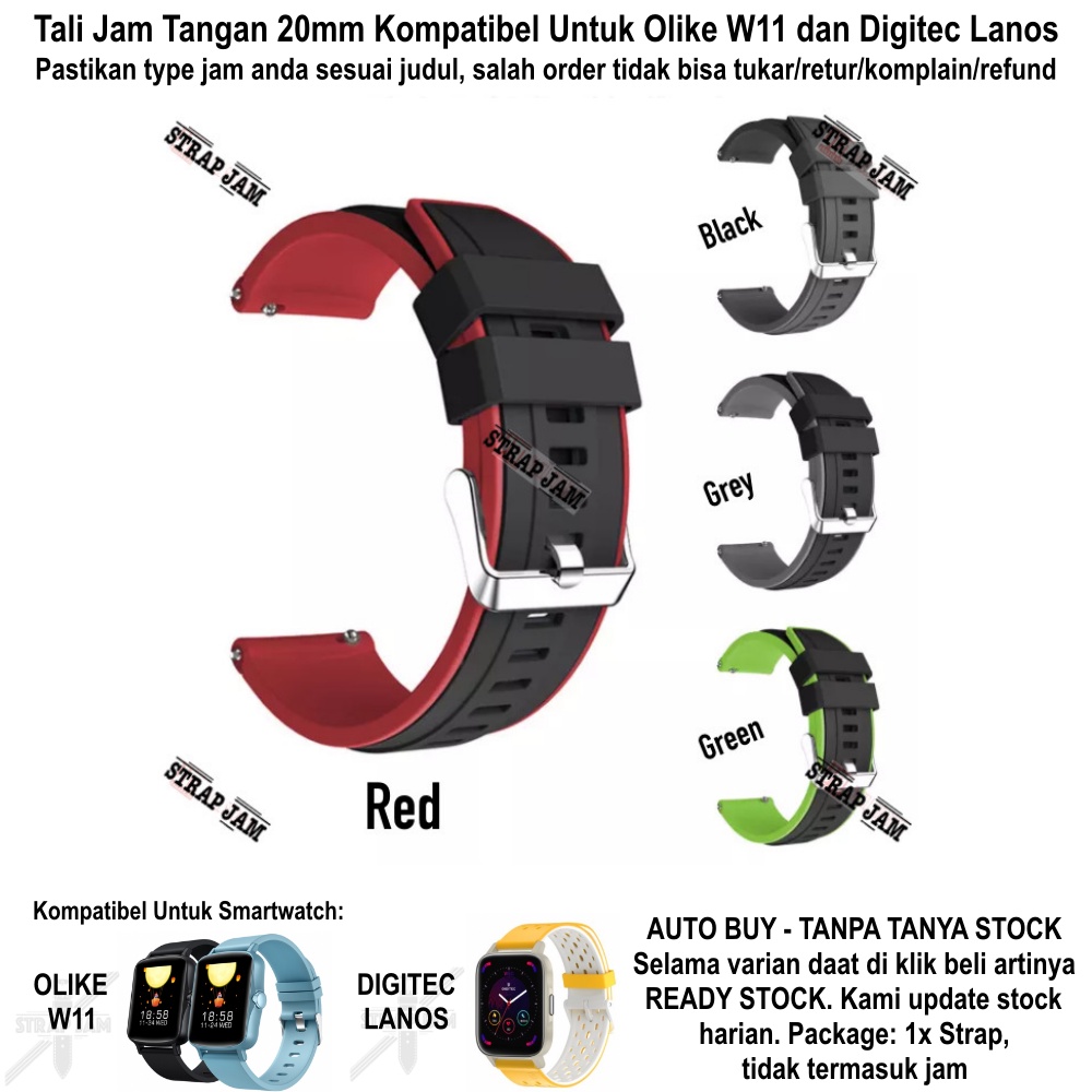 SSR Tali Jam Tangan Digitec Lanos / Olike W11 - Strap 20mm Rubber Sporty Buckle Silver