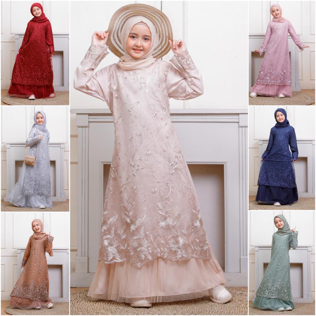 (Pasti RealPict) GAMIS NAFSI MAXI ANAK TANGGUNG 9-12th NAZWA DRESS MUSLIM REMAJA BRUKAT TILE BORDIR