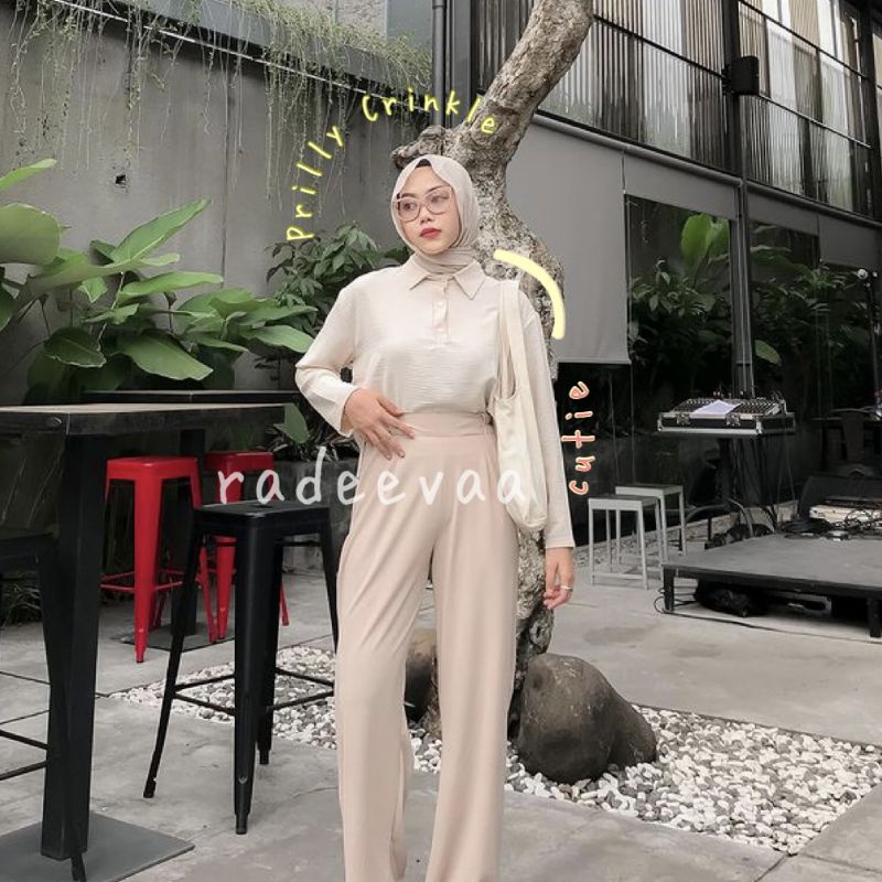 BLOUSE POLO WANITA PRILY CROP CRINKLE AIRFLOW PREMIUM KERAH OVERSIZE JUMBO