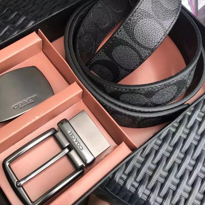 Chekout COACH Ikat Pinggang Pria Reversible Gesper Pria Kulit Asli Set Gift Box