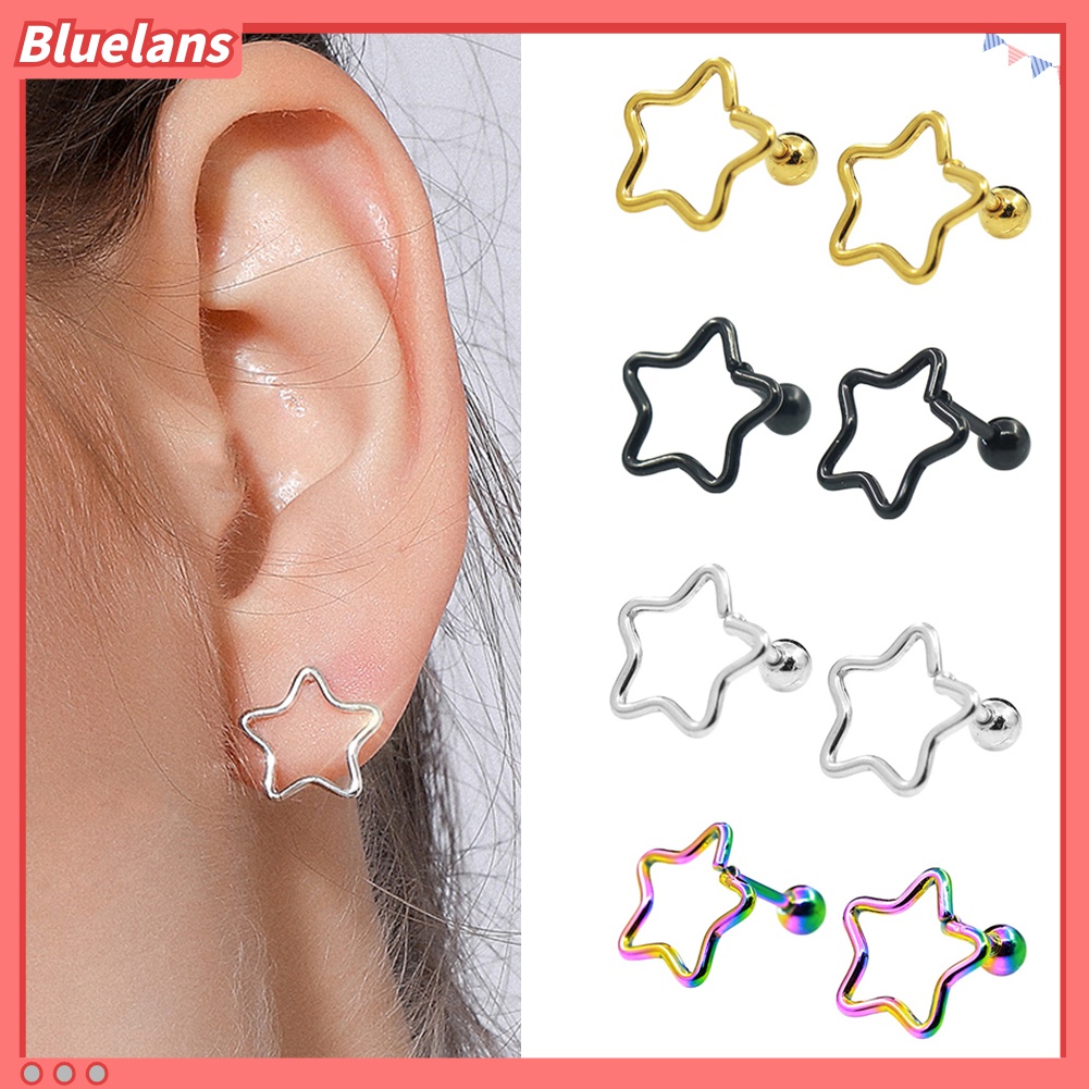 Anting Stud Tindik Tulang Rawan Telinga Bentuk Bintang Bahan Stainless Steel