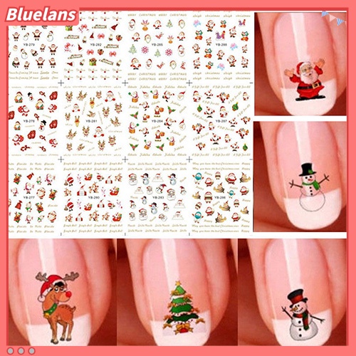 Stiker Nail Art Desain Snowflakes Snowmen 3D Untuk Dekorasi Natal